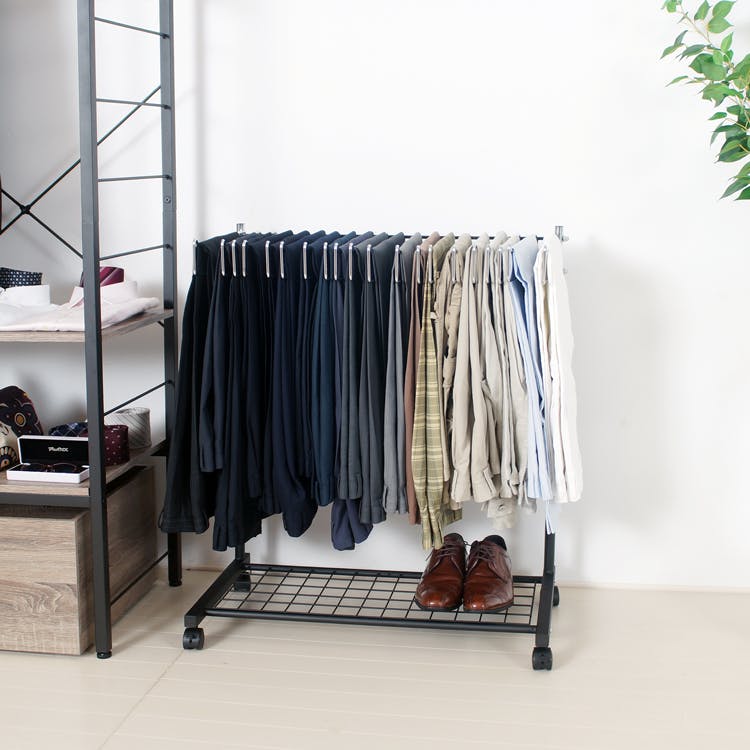 21132【SP-132】スラックスハンガーラック 20本 国産 棚付き 高さ伸縮