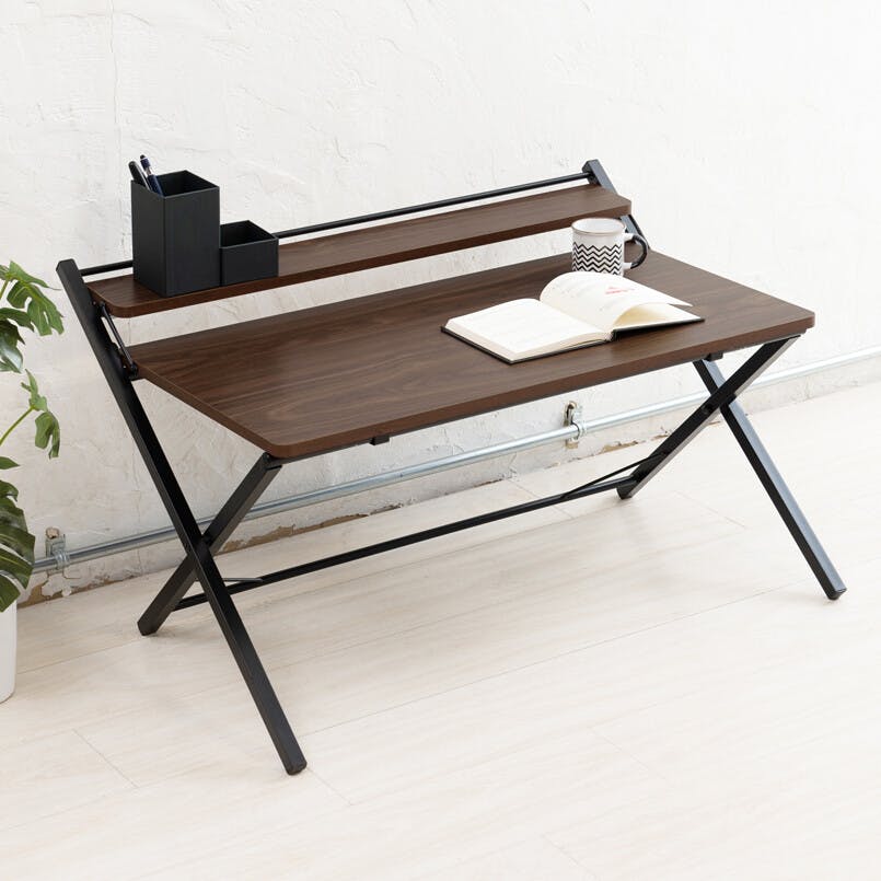 棚付折りたたみワークデスク（ロータイプ） 【色／ブラウン（BR）】 棚