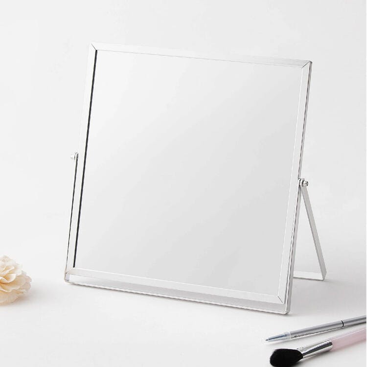 アルミフレーム卓上ミラーL　【色／シルバー（SV）】　 アルミフレーム卓上ミラー【Lサイズ】 四角 鏡 折りたたみ メイク 完成品 ひとり暮らし 【送料込み】 ＃4532947248017 nagai