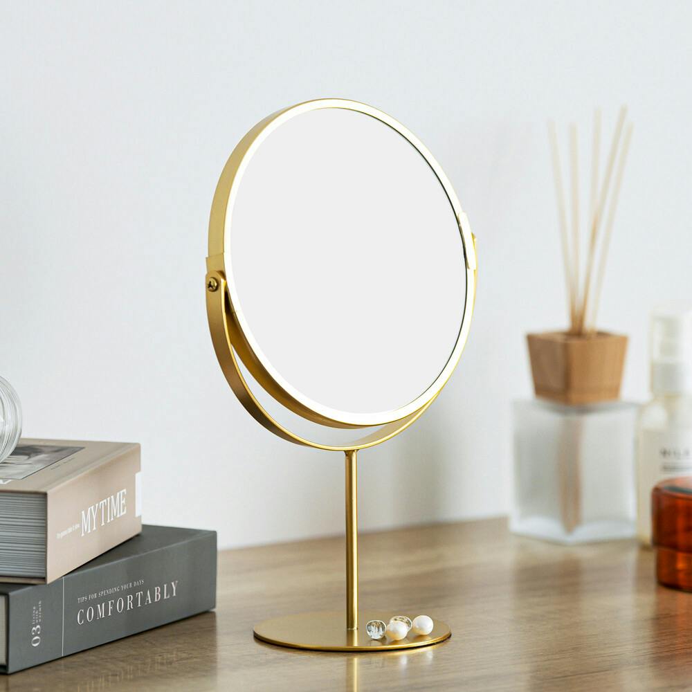 3倍鏡付卓上ミラーH LINO（リノ）【色／ゴールド（GD）】 3倍鏡付卓上ミラー(ハイタイプ) メイク ヴィンテージ 置き型 ゴールド 真鍮風 ひとり暮らし 【送料込み】 ＃4532947287108 nagai