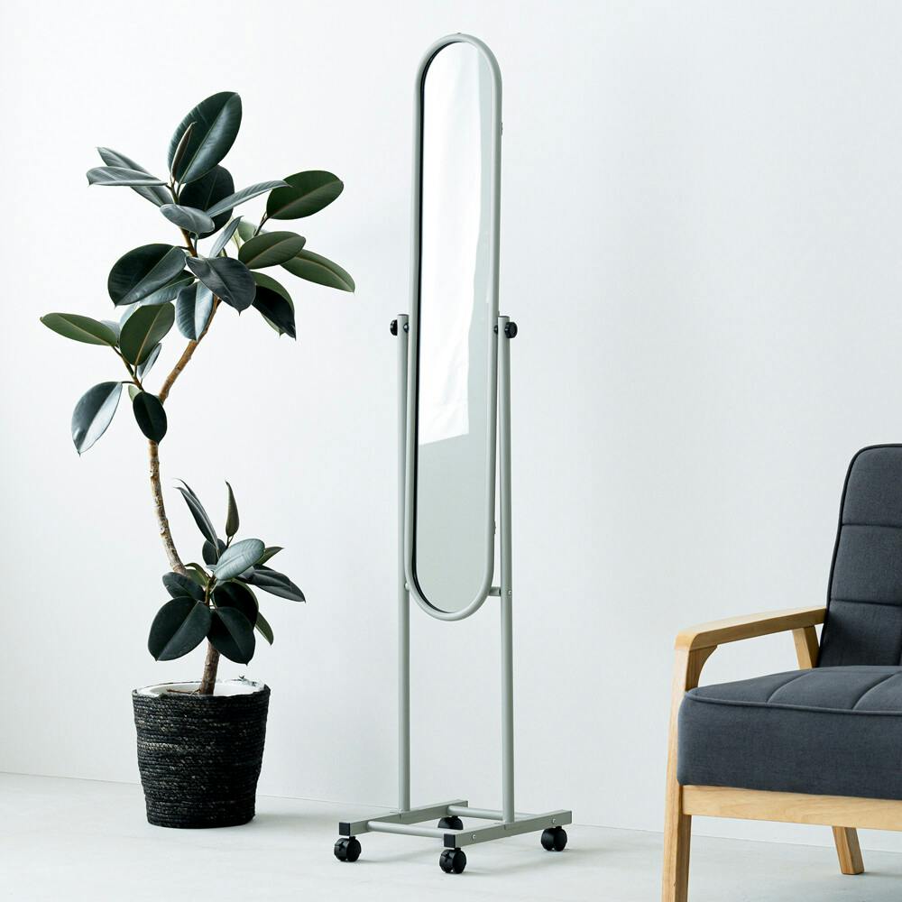 パイプスタンドミラー（キャスター付） 【色／グレー（GY