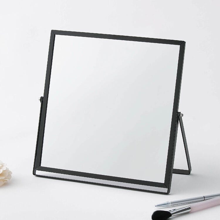 アルミフレーム卓上ミラーL 【色／ブラック（BK）】 アルミフレーム卓上ミラー【Lサイズ】 四角 鏡 折りたたみ メイク 完成品 ひとり暮らし 【送料込み】 ＃4532947248109 nagai