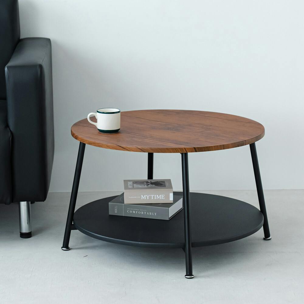 ヴィンテージ棚付リビングテーブル 【色／ブラウン（BR）】 ヴィンテージ棚付リビングテーブル サイドテーブル 木製 木目 丸 モダン 一人暮らし 収納 ひとり暮らし 【送料込み】 ＃4532947560126 nagai