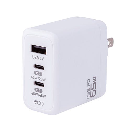 GaN 65W USB PD充電器 ホワイト ノートPCとスマートフォンを同時に高速充電