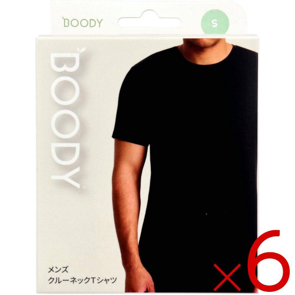 【6点まとめ買い】BOODY メンズ クルーネックTシャツ ブラック Sサイズ 1枚入 ×6点【送料込み】 ＃9351383087043