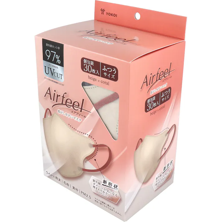 【6点まとめ買い】エアフィール立体マスク ふつうサイズ ベージュ×コーラル 30枚入 ×6点【送料込み】 #4979773320416
