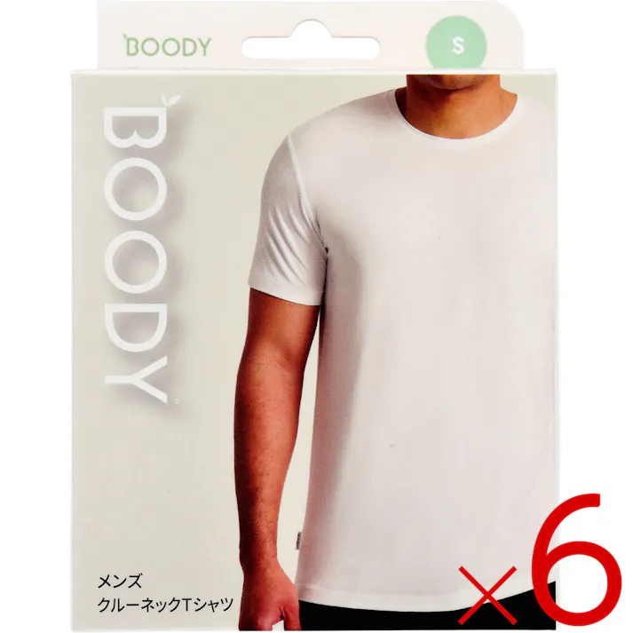 【6点まとめ買い】BOODY メンズ クルーネックTシャツ ホワイト Sサイズ 1枚入 ×6点【送料込み】 #9351383087524