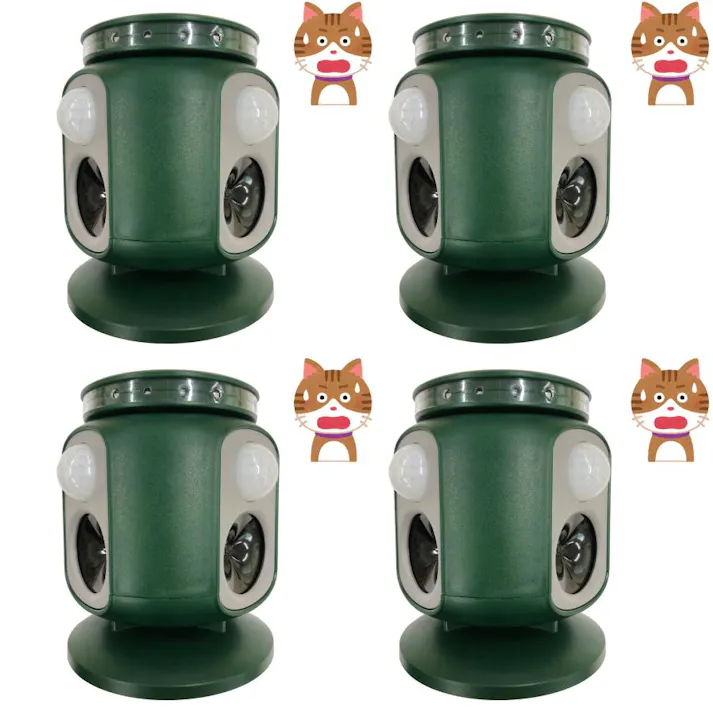 【4台セット】ダブル 超音波 猫よけ 対策 最強 超音波 ソーラー 音 ベランダ 強力 猫除け センサー 充電式 フラッシュ付き 動物 撃退器 USB充電 USBケーブル付き 4570000082017-4