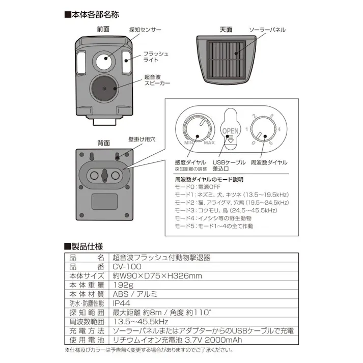 【4台セット】猫よけ 対策 最強 害獣 用品 庭 野良猫 撃退器 ソーラー 充電式 超音波 フラッシュ付き 動物 駐車場 最強よけ 最強猫 ねこよけ 忌避 4570000081959-4