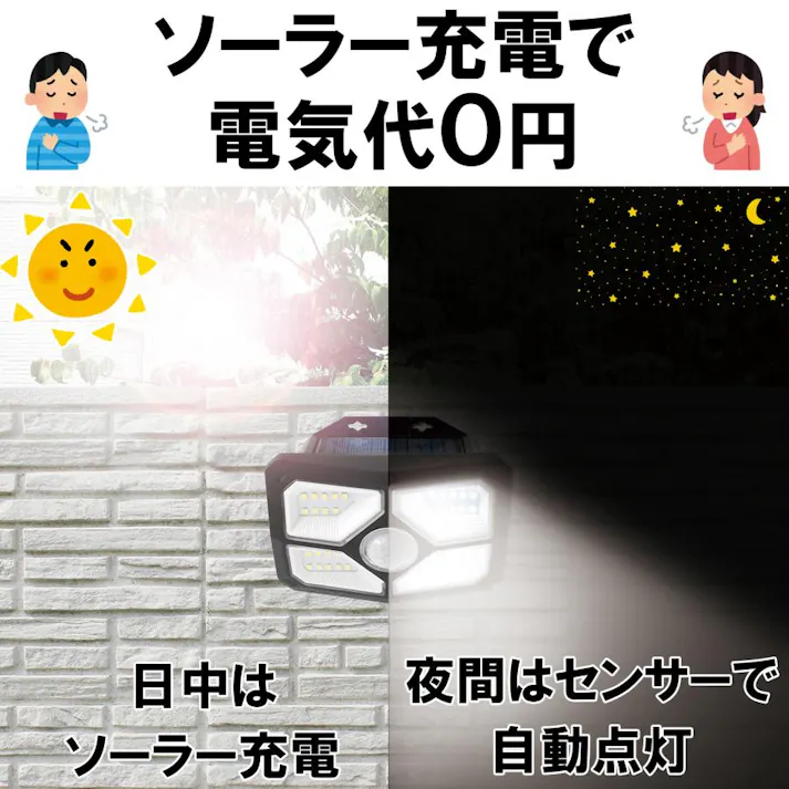 【2台セット】センサーライト DLS-WL006 屋外 led ソーラー ライト 人感 防水 規格 防雨 屋外 防犯 太陽光 工事不要 庭 高輝度 明るい 玄関 照明 灯 人感センサー 電灯 壁 4939736904343-2