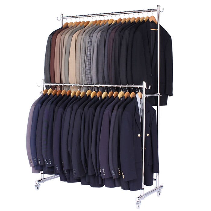 頑丈 ダブル ハンガーラック 幅130cm 総耐荷重180kg キャスター付き 丈夫 パイプハンガー コートハンガー 2段ハンガー 洋服掛け 高さ 伸縮 衣類 収納 ラック 業務用  川口工器 19849【MD-849】
