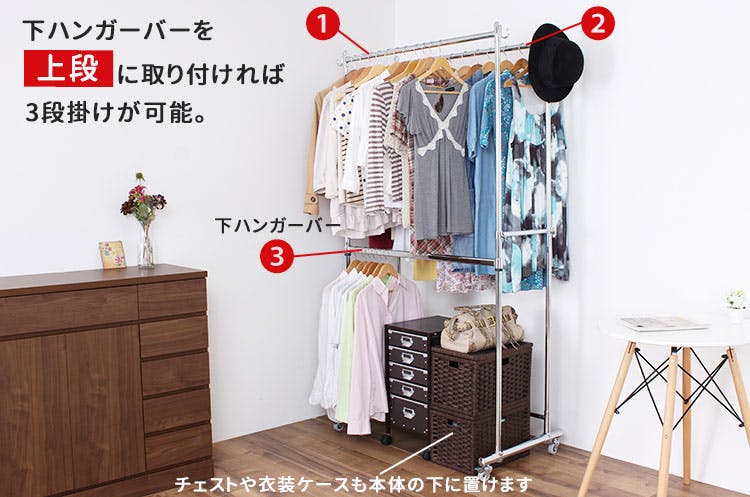 頑丈 ダブル ハンガーラック 幅110cm 総耐荷重180kg キャスター付き