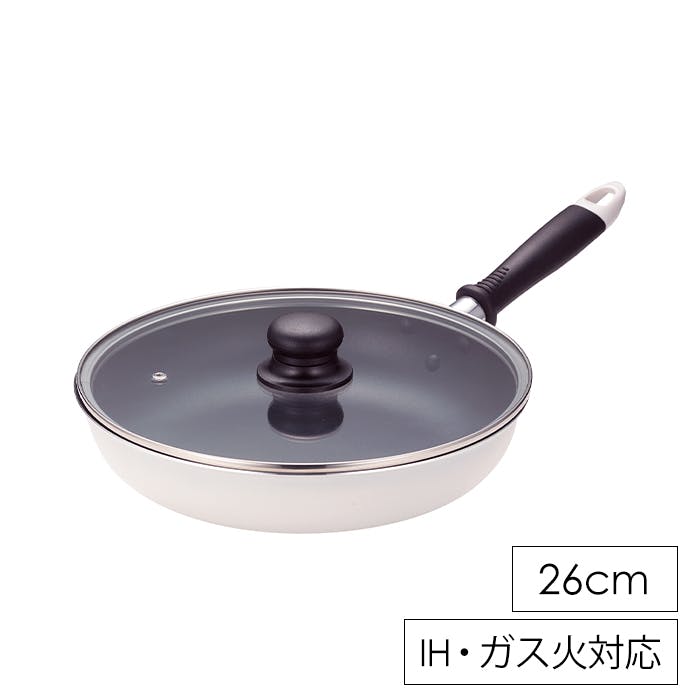 フライパン 26cm ガラス蓋付き ガス火 IH対応 フッ素加工 おしゃれ フタ付き オール熱源対応 ふっ素加工