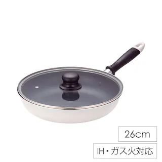 フライパン 26cm ガラス蓋付き ガス火 IH対応 フッ素加工 おしゃれ フタ付き オール熱源対応 ふっ素加工