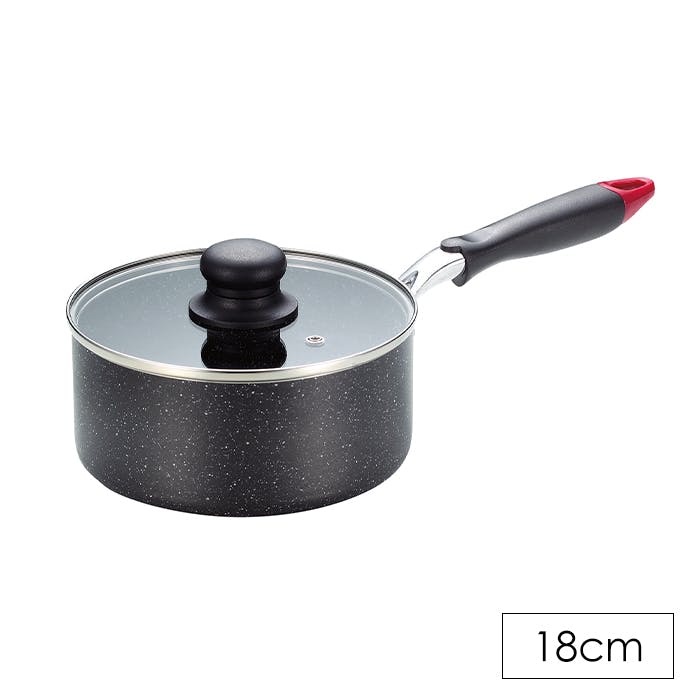 片手鍋 18cm フッ素加工 ガラス蓋付き 焦げ付きにくい ガス火 IH対応 フタ付き マーブルコート ふっ素加工 オール熱源対応