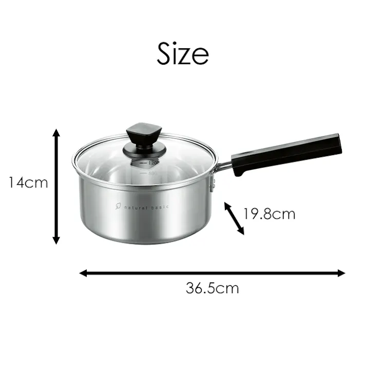 片手鍋 18cm シンプル ガラス蓋付き ガス火 IH対応 お手入れ簡単 ステンレス 目盛付き 強化ガラス 保温性 オール熱源対応