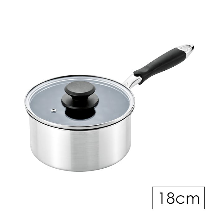 片手鍋 18cm 軽量 フッ素加工 ガラス蓋付き ガス火 IH対応 ダイヤモンドコーティング 鍋 フタ付き オール熱源対応 ふっ素樹脂塗膜加工 磨き仕上げ