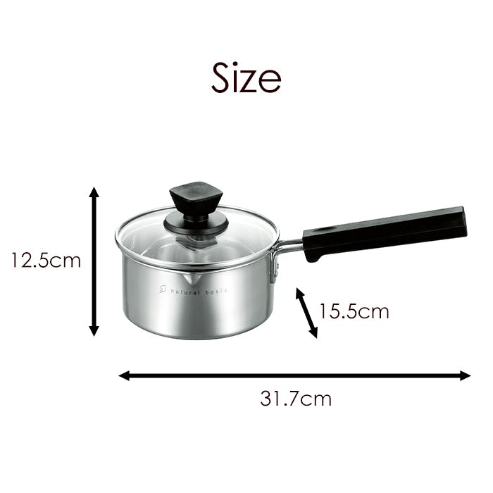 片手鍋 14cm シンプル ガラス蓋付き ガス火 IH対応 お手入れ簡単 両口