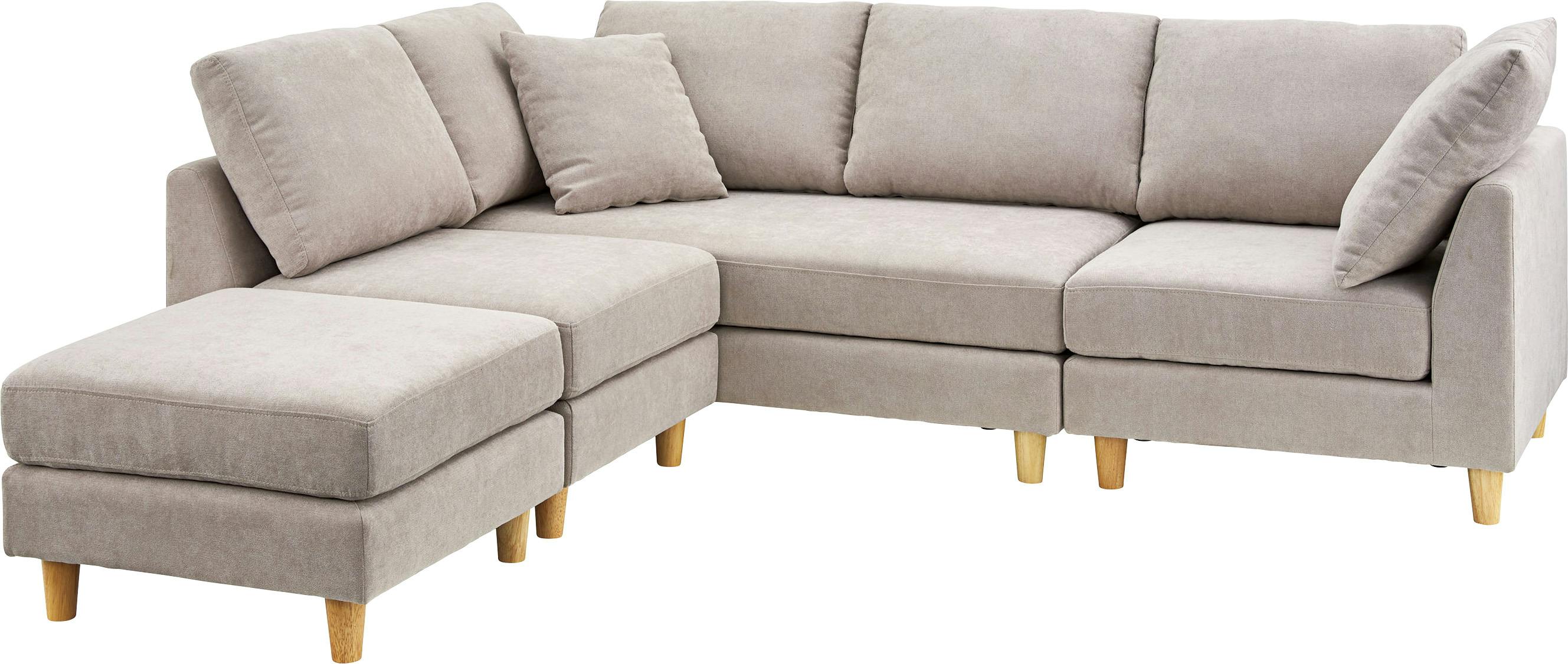 アムール ソファ　／色：ベージュ　／　1人掛＋2人掛＋コーナー＋オットマン　ねじ込み式 【送料込み】