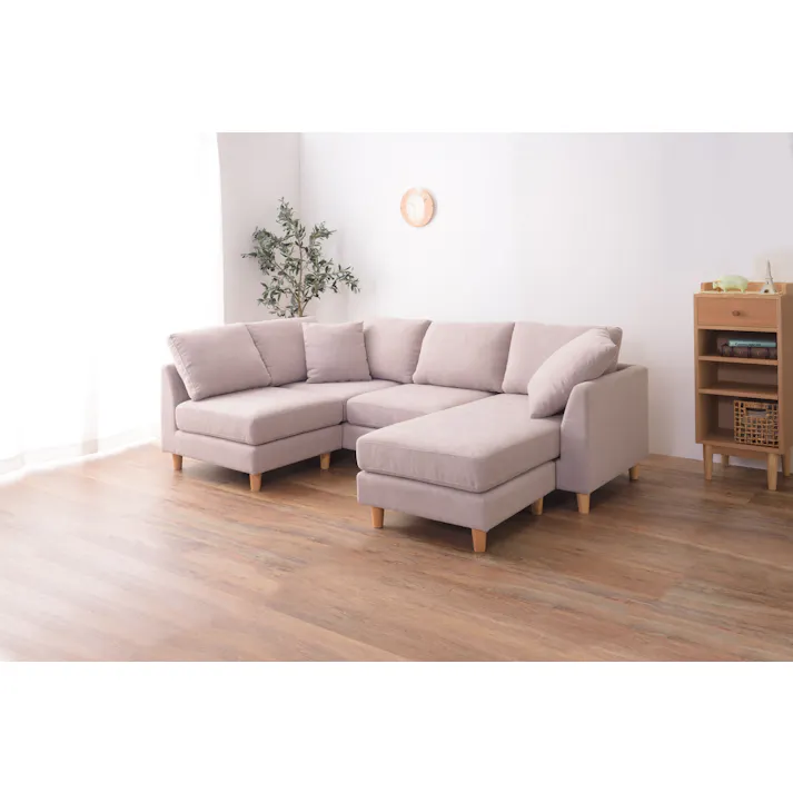 アムール ソファ /色:ベージュ / 1人掛+2人掛+コーナー+オットマン ねじ込み式 【送料込み】