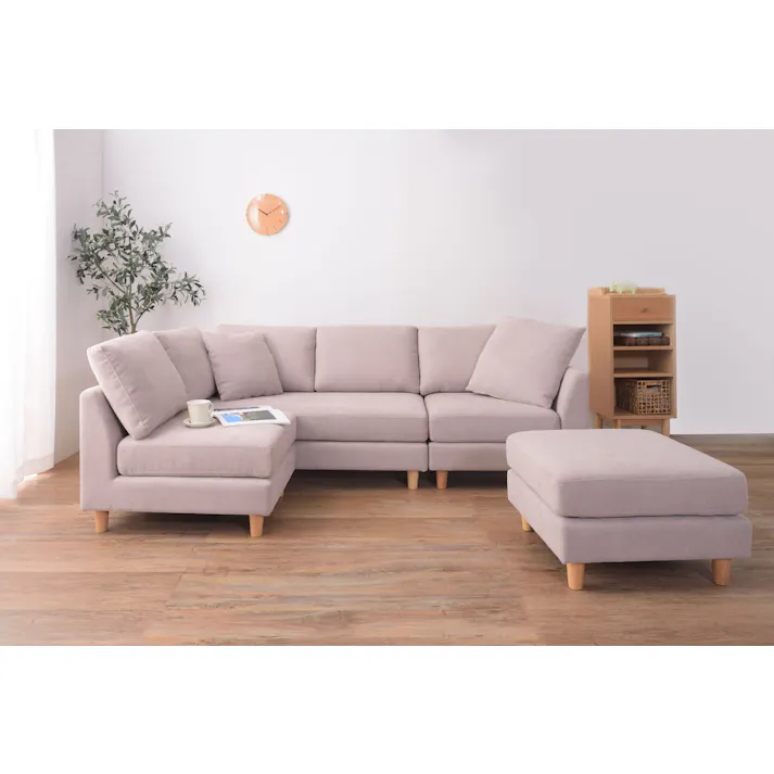 アムール ソファ /色:ベージュ / 1人掛+2人掛+コーナー+オットマン ねじ込み式 【送料込み】