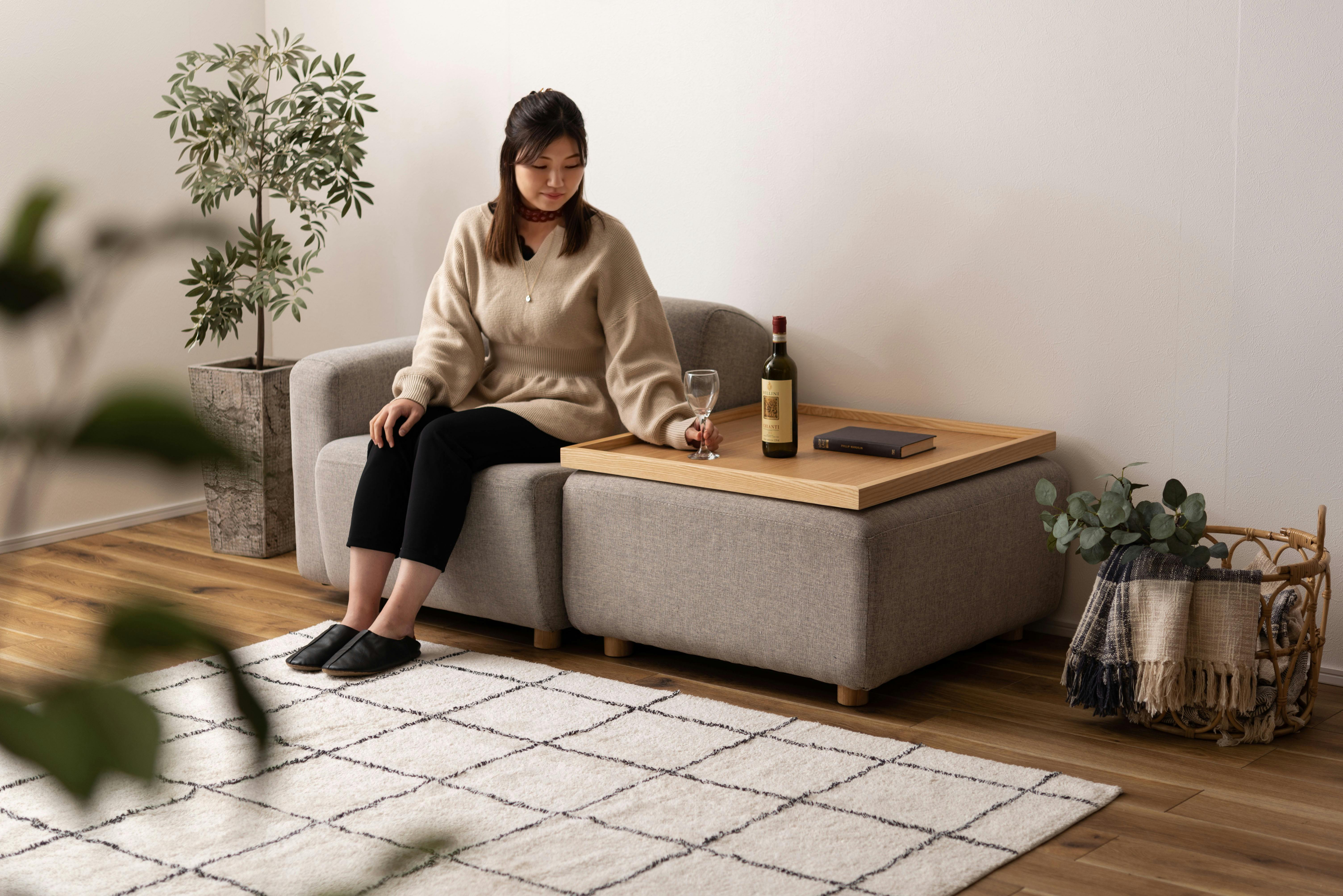 キューブ オットマンL ／色：グレー ／ 幅80×奥行80×高さ41cm ねじ込み