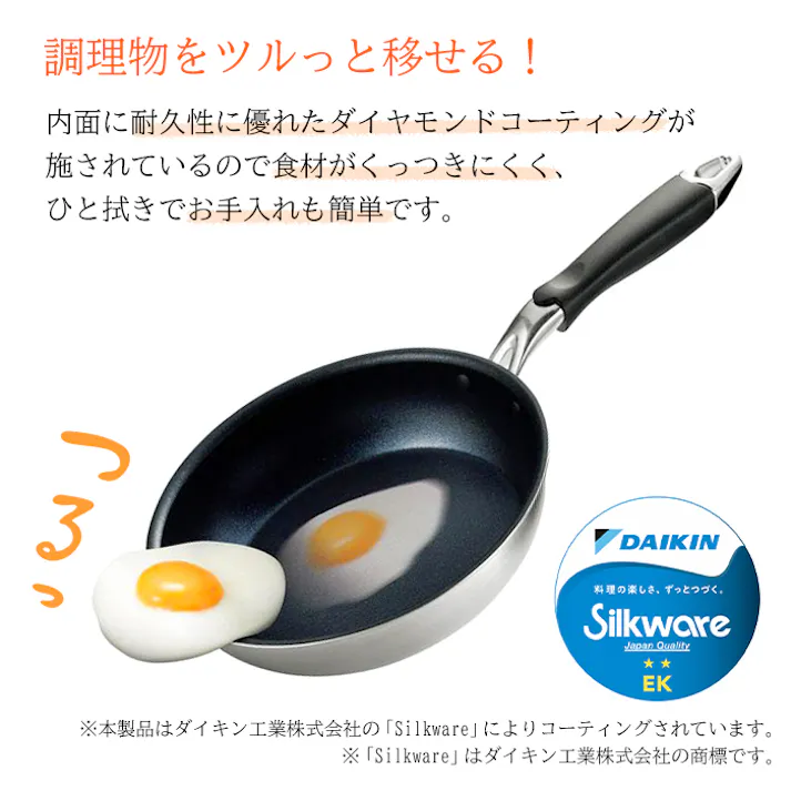 フライパン 20cm 軽量 フッ素加工 ガス火 IH対応 ダイヤモンドコーティング オール熱源対応 ふっ素樹脂塗膜加工 磨き仕上げ