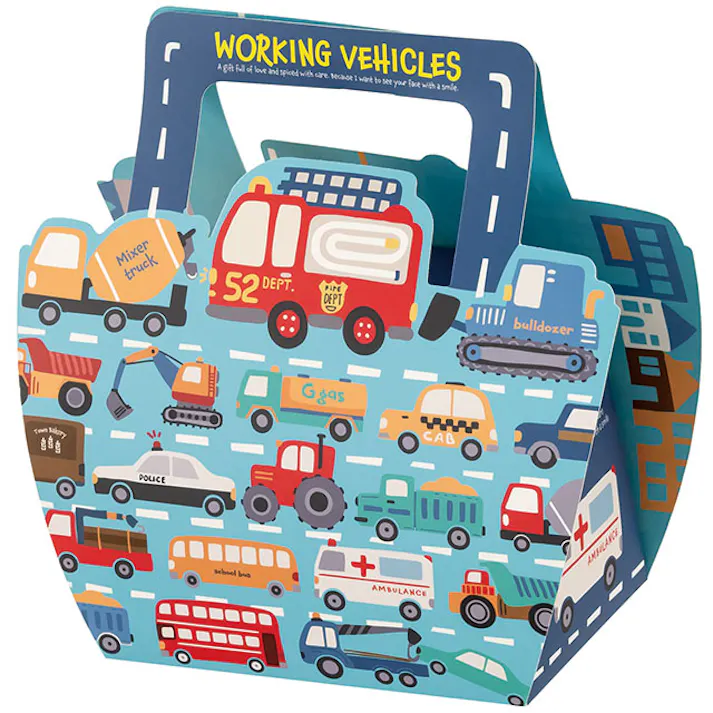 ヘッズ ギフトボックス W180×D90×H180mm ブルー 10枚 はたらく車 バッグ型 HEADS WVC-GB1