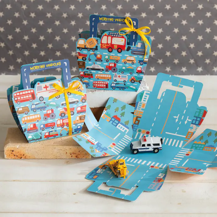 ヘッズ ギフトボックス W180×D90×H180mm ブルー 10枚 はたらく車 バッグ型 HEADS WVC-GB1