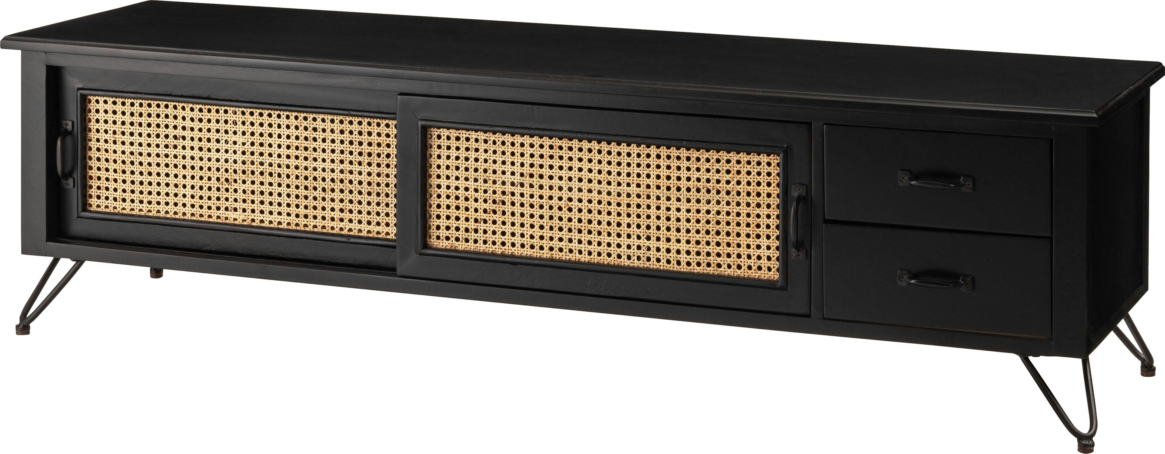 TVボード　／色：ブラック　／　幅150×奥行40×高さ40cm　／　テレビボード TVボード ローボード 収納 AVラック ラタン 籐 ミンディ ナチュラル 木製 天然木 ブラック ベージュ おしゃれ メンズライク 北欧 韓国 インテリ　組立式 【送料込み】
