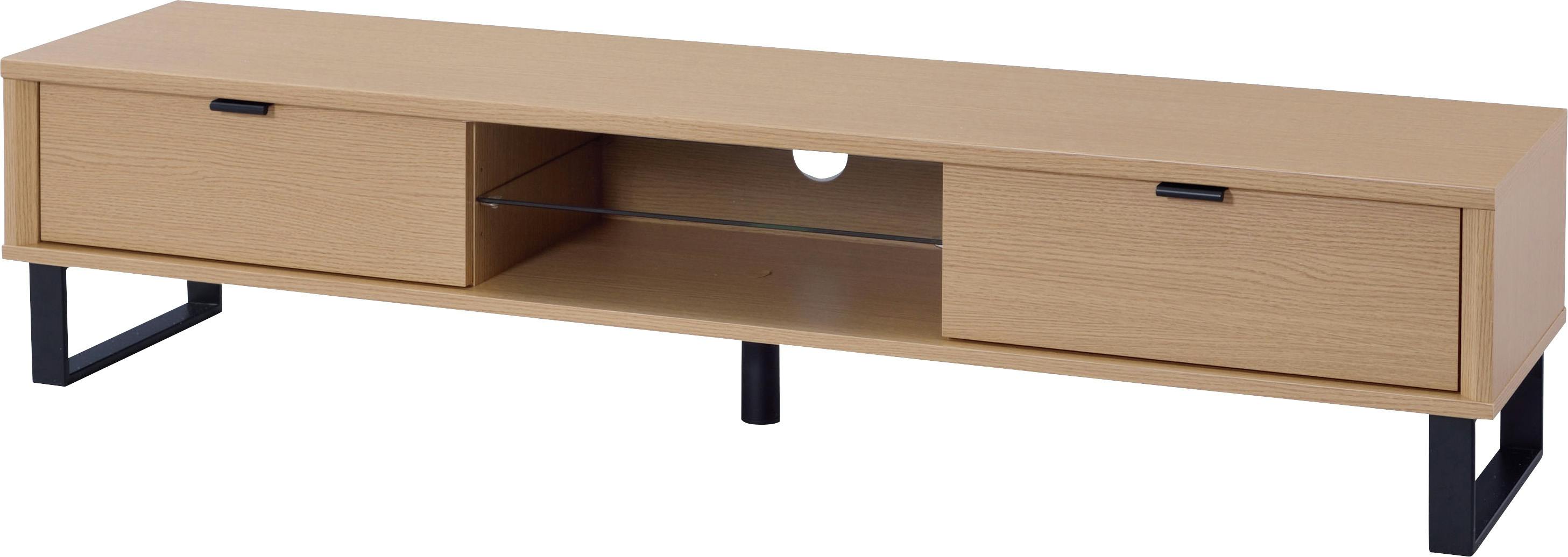 ローボード　／色：ナチュラル　／　幅150×奥行35×高さ34cm　／　ローボード テレビ台 TV台 テレビボード テレビ置き AVボード 収納付き リビング収納 引き出し ガラス棚 幅150cm コンセント穴付き 北欧 ナチュラル シンプル 清潔感　組立式 【送料込み】