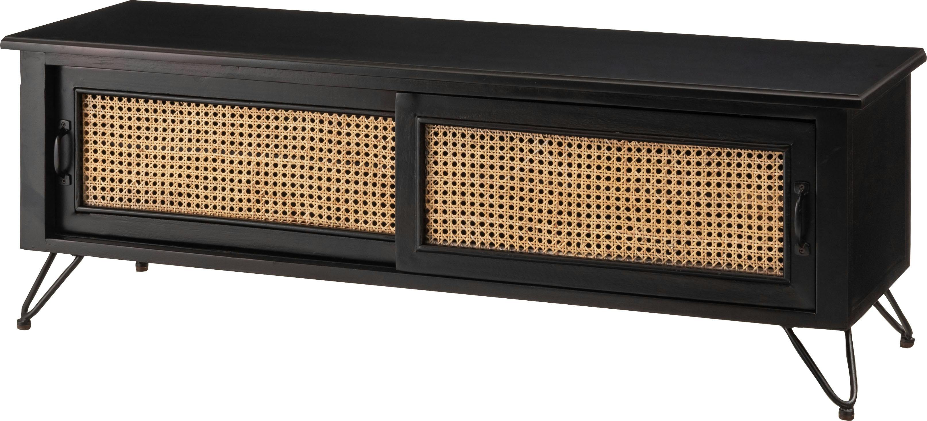 TVボード　／色：ブラック　／　幅120×奥行40×高さ40cm　／　テレビボード TVボード ローボード 収納 AVラック ラタン 籐 ミンディ ナチュラル 木製 天然木 ブラック ベージュ おしゃれ メンズライク 北欧 韓国 インテリア　組立式 【送料込み】