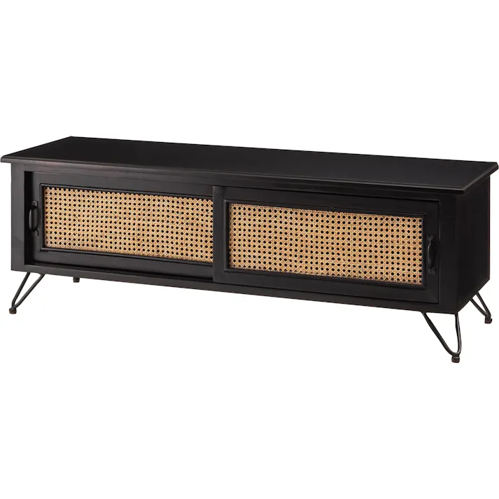 TVボード /色:ブラック / 幅120×奥行40×高さ40cm / テレビボード TVボード ローボード 収納 AVラック ラタン 籐 ミンディ ナチュラル 木製 天然木 ブラック ベージュ おしゃれ メンズライク 北欧 韓国 インテリア 組立式 【送料込み】