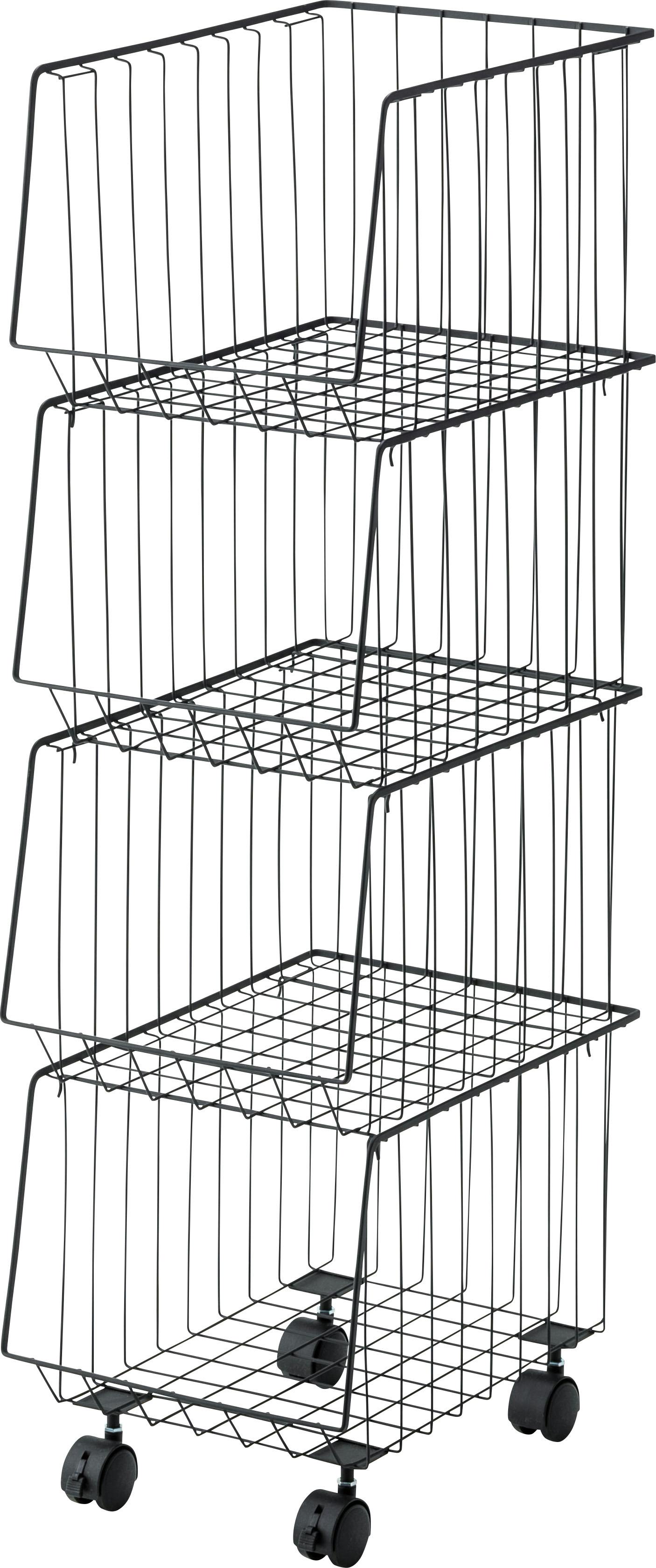 スタッキングワゴン4D　／色：ブラック　／　幅26.5×奥行37.5×高さ95cm　／　　組立式 【送料込み】