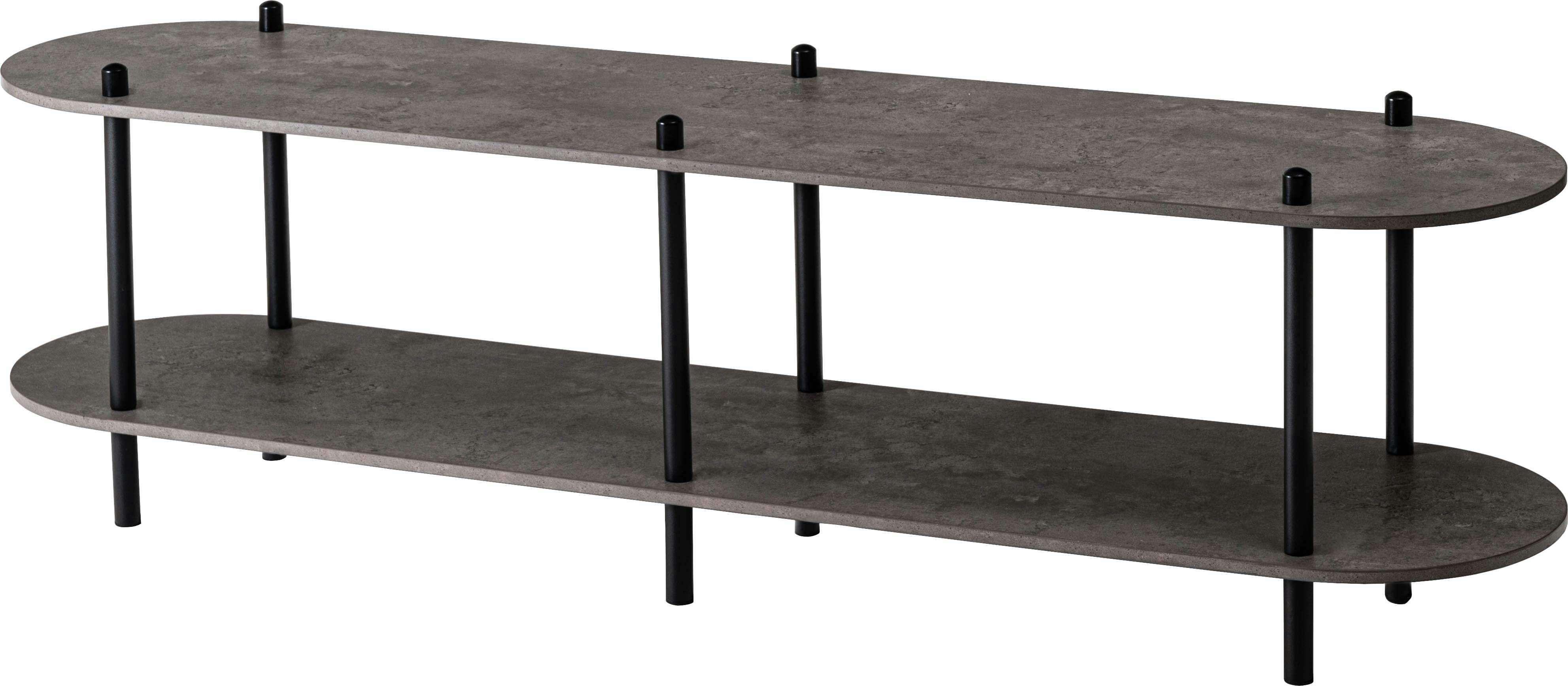 オープンラック2段　／色：ブラック　／　幅155×奥行38×高さ45.5cm　／　オープンラック ラック 収納棚 ディスプレイラック 大理石調 石目調 2段 シック モダン 黒 ブラック 楕円形 ストーン柄 リビング 見せる収納　ねじこみ式 【送料込み】