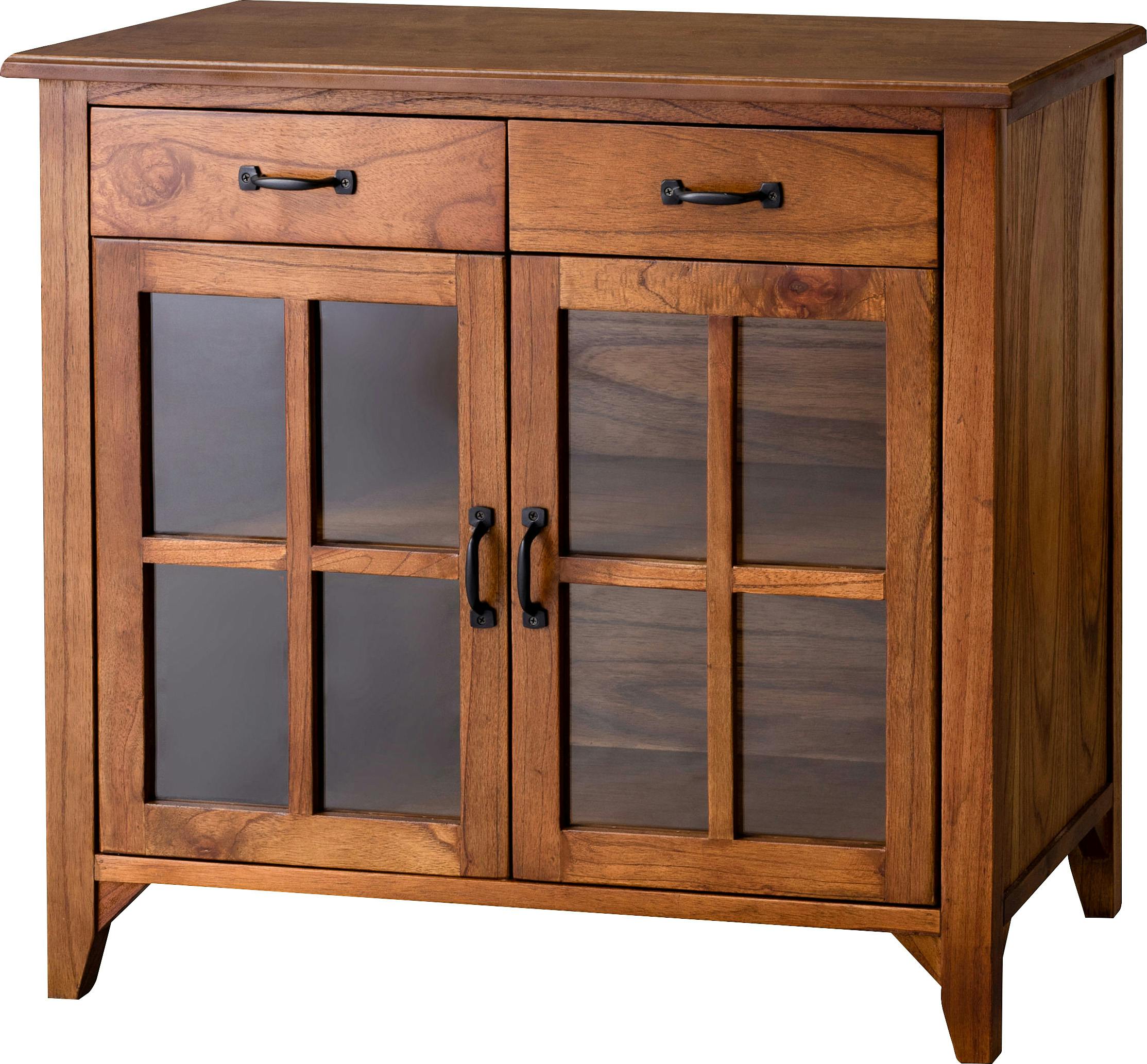 ティンバー キャビネット　／色：ブラウン　／　幅80×奥行40×高さ75cm　／　キャビネット ミンディ材 天然木 アンティーク スリム 省スペース 小さめ 黒アイアン ブラウン 収納 扉付き 棚付き 引き出し付き ガラス扉 おしゃれ 模様替え 　完成品 【送料込み】