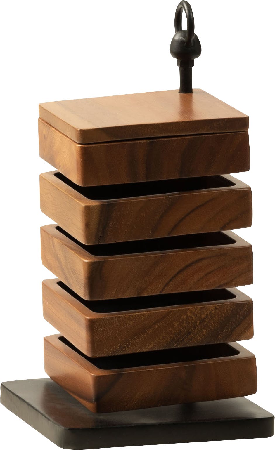 卓上ケース スクエア　／色：ブラウン　／　幅16×奥行16×高さ31cm　／　卓上ケース ケース アクセサリーケース アクセサリー 小物入れ 収納 天然木 お洒落 5段 小物収納 コンパクト シンプル サークル スクエア　完成品 【送料込み】