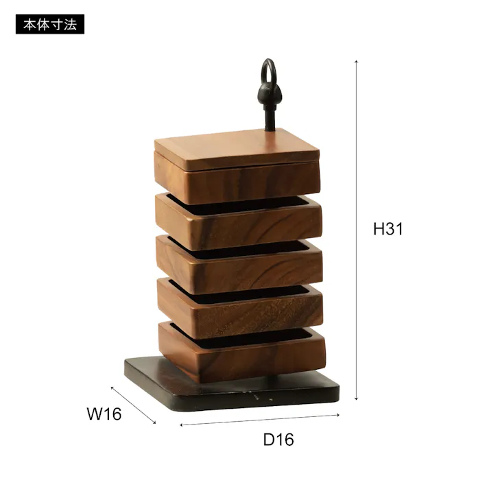 卓上ケース スクエア /色:ブラウン / 幅16×奥行16×高さ31cm / 卓上ケース ケース アクセサリーケース アクセサリー 小物入れ 収納 天然木 お洒落 5段 小物収納 コンパクト シンプル サークル スクエア 完成品 【送料込み】