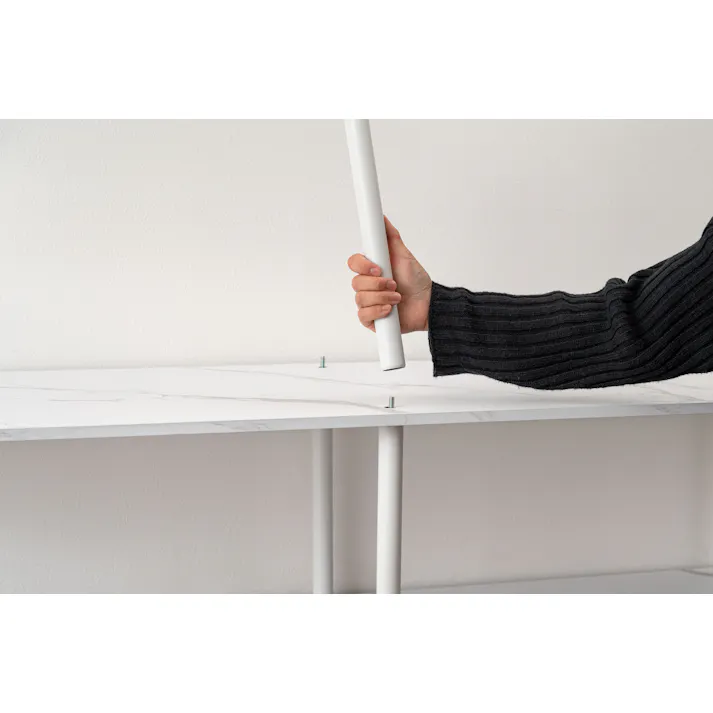 オープンラック2段 /色:ホワイト / 幅155×奥行38×高さ45.5cm / オープンラック ラック 収納棚 ディスプレイラック 大理石調 石目調 2段 シック モダン 白 ホワイト 楕円形 ストーン柄 リビング 見せる収納 ねじこみ式 【送料込み】