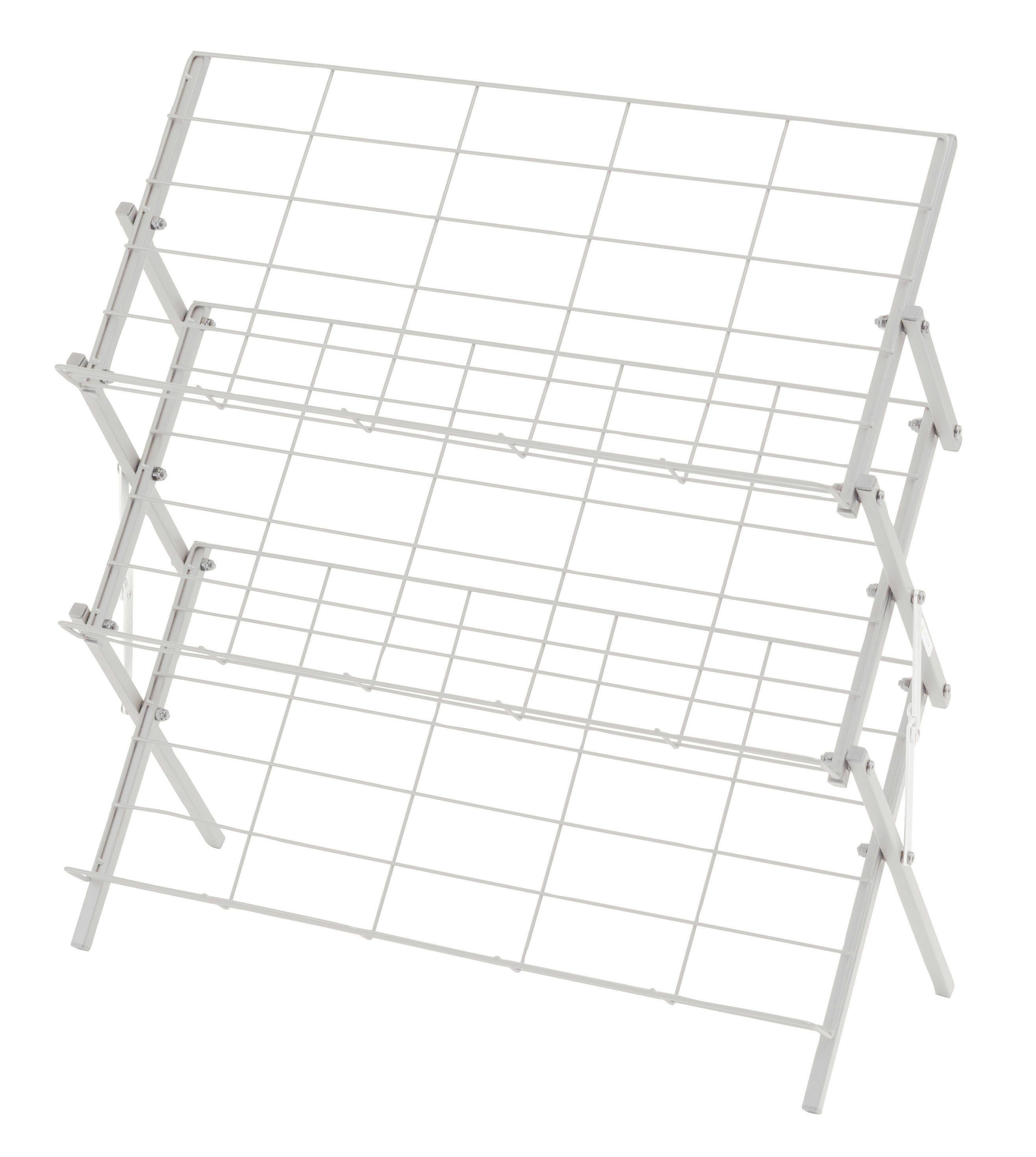 フォールディングシューズラック　／色：ホワイト　／　幅70×奥行27×高さ70cm　／　シューズラック 靴 くつ ラック シューズ スリム 玄関 収納 すっきり シンプル 省スペース スチール 金属 おしゃれ コンパクト 通気性 機能性 ストッパー付き 本棚 S字フック　完成品 【送料込み】