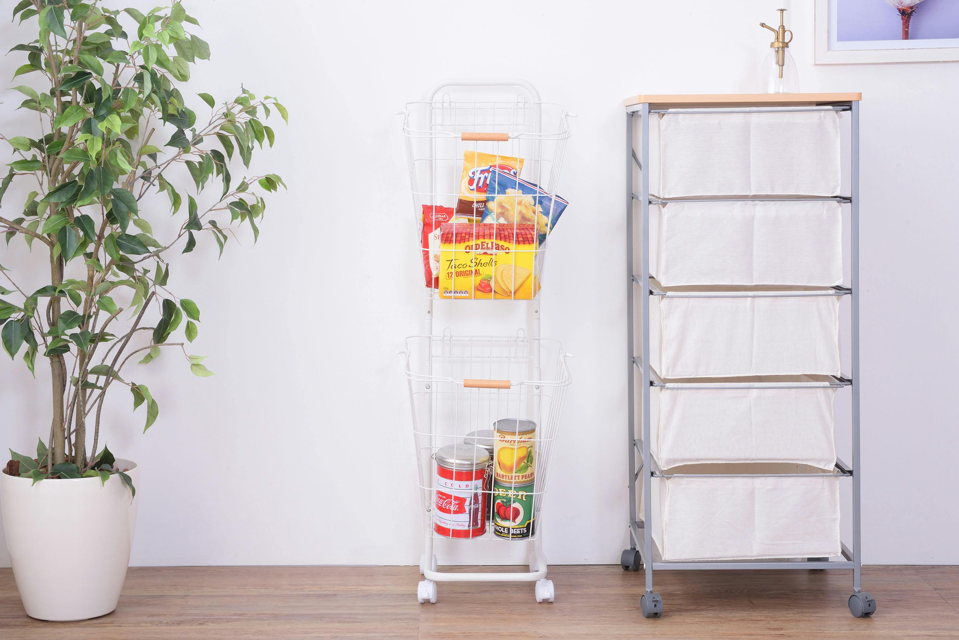 超美品！　バスケットワゴン　ホワイト　60cm 店舗用　4台セット バスケットワゴン ／色：ホワイト ／ 幅37×奥行40×高さ107cm