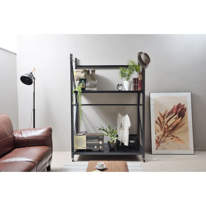 ラルド ボルトレスラック D60 /色:ブラック / 幅129×奥行60×高さ188.5cm / 5D 5段 オープンラック 収納 収納棚 棚 ボルト不要 棚移動 スチール 幅129cm インダストリアル 無骨 工業的 キャスター付き 組立式 【送料込み】