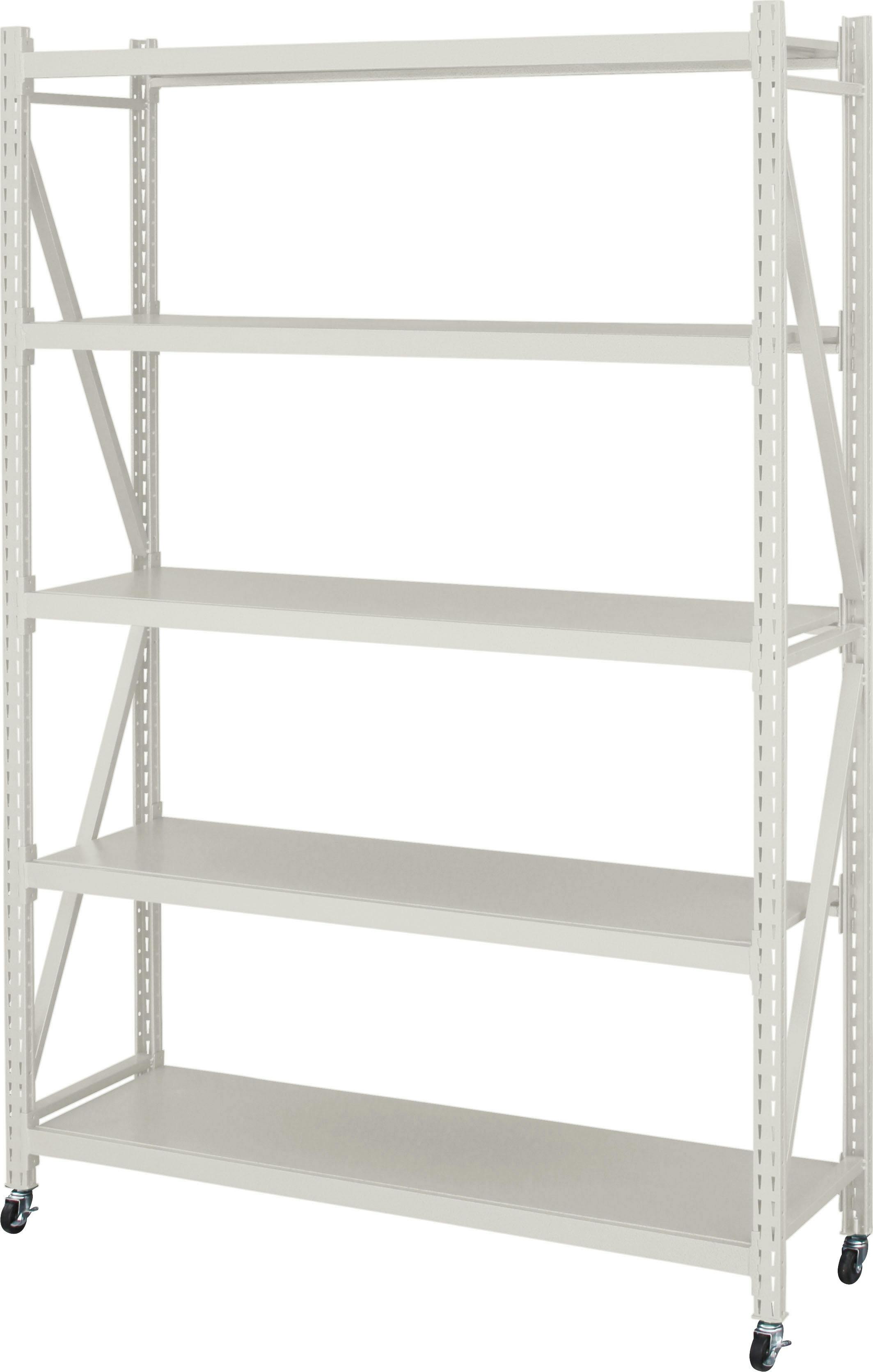 ラルド ボルトレスラック4D　／色：アイボリー　／　幅129×奥行40.5×高さ188.5cm　／　ボルトレスラック スチールラック 4段 オープンラック 収納 収納棚 棚 棚移動 スチール インダストリアル キャスター付き　組立式 【送料込み】