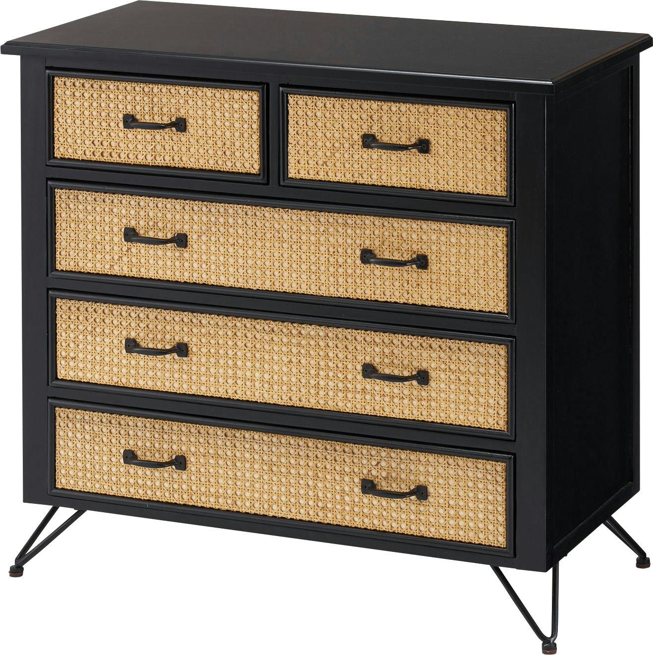 チェスト　／色：ブラック　／　幅80×奥行40×高さ74cm　／　チェスト 棚 収納 タンス リビングチェスト ラタン 籐 ミンディ ナチュラル 木製 天然木 ブラック ベージュ おしゃれ メンズライク 北欧 韓国 インテリア　組立式 【送料込み】