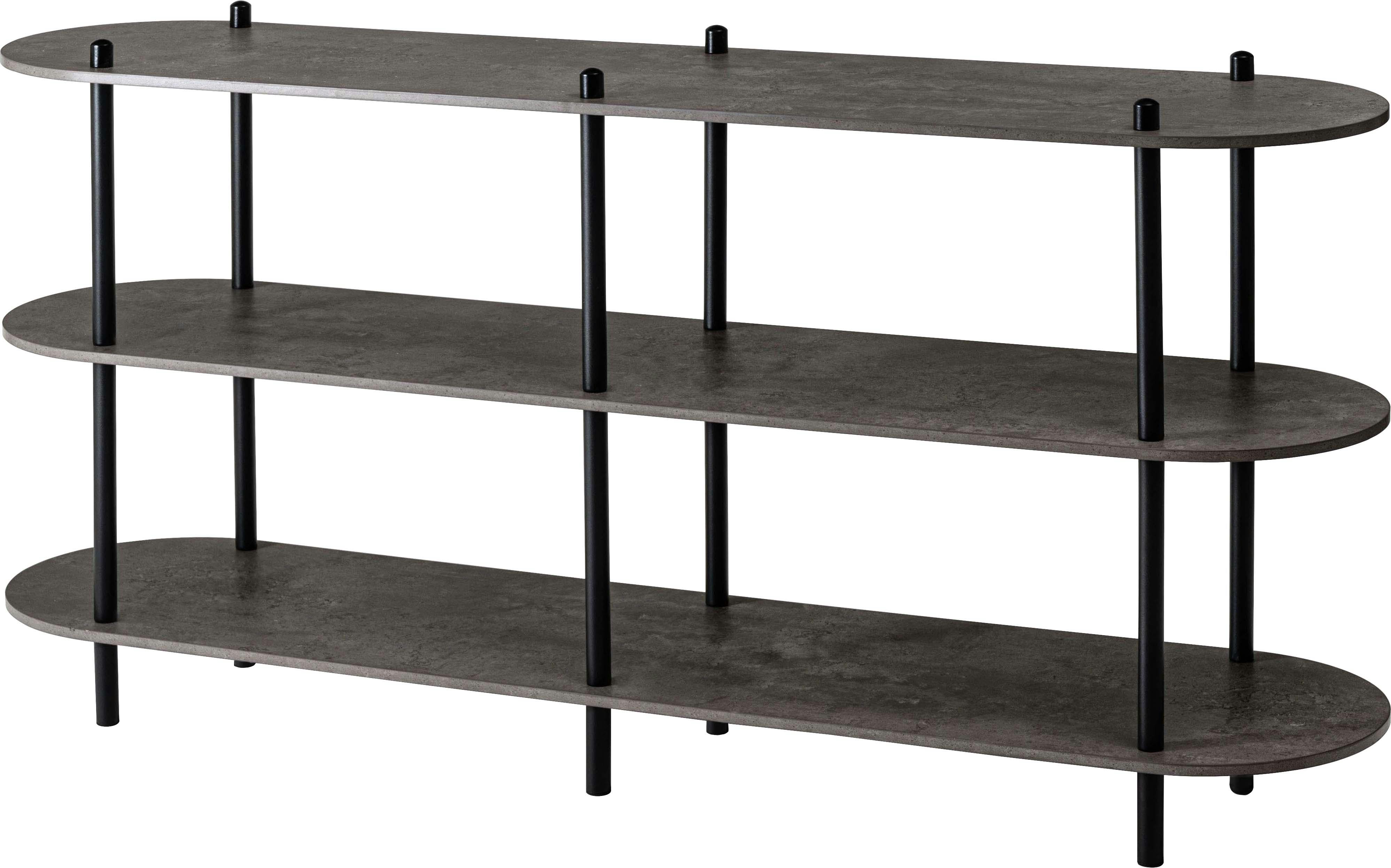オープンラック3段　／色：ブラック　／　幅155×奥行38×高さ76cm　／　オープンラック ラック 収納棚 ディスプレイラック 大理石調 石目調 3段 シック モダン 黒 ブラック 楕円形 ストーン柄 リビング 見せる収納 スチール脚　ねじこみ式 【送料込み】