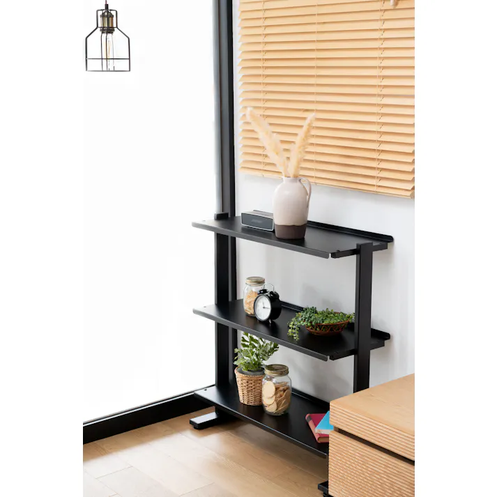 2WAYラック3D /色:ブラック / 幅80.5×奥行31×高さ85.5/91cm / ラック 3段 シェルフ 棚 収納棚 オープンラック 本棚 斜め 店舗ディスプレイ 什器 スチール シンプル 黒 ブラック 白 ホワイト ブラウン 組立式 【送料込み】