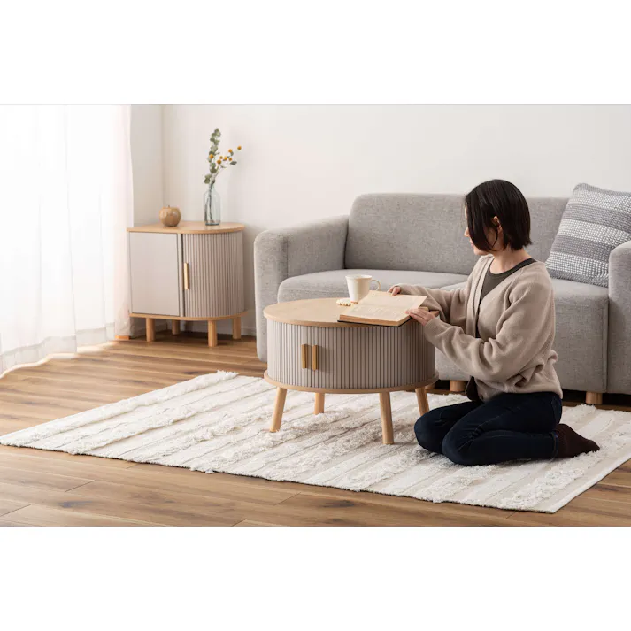 センターテーブル /色:グレー / 幅58×奥行58×高さ41cm / 丸テーブル ラウンドテーブル 円形テーブル リビングテーブル ソファテーブル 机 かわいい おしゃれ ディスプレイ 収納付き 収納 コンパクト 一人暮らし 天然木 北欧 シンプル モダン 組立式 【送料込み】