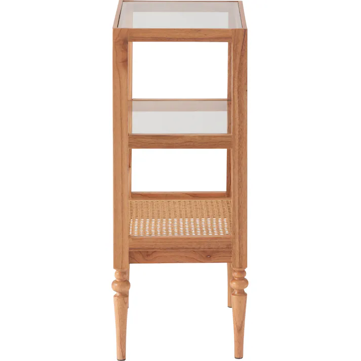 オープンシェルフ /色:ナチュラル / 幅40×奥行30×高さ75cm / 収納 棚 シェルフ オープン収納 3段 三段 見せる収納 魅せる収納 木製 天然木 ミンディ ラタン 籐 幅40cm 高さ75cm ガラス クリア 透明 ターンドレッグ ろくろ脚 完成品 【送料込み】