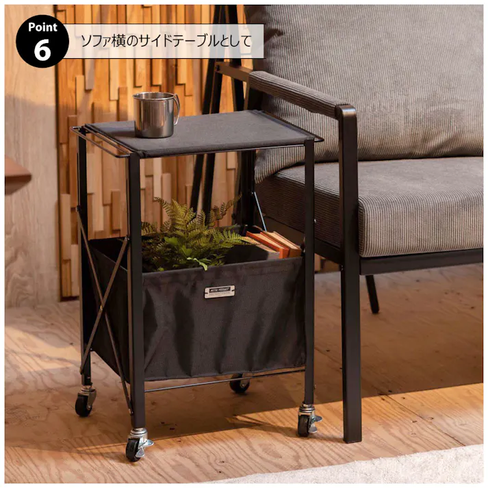 フォールディングテーブルワゴン /色:グリーン / 幅39.5×奥行30×高さ55cm / 折りたたみ 収納ケース 収納 収納ボックス ランドリー インダストリアル キャスター付き ブラック ベージュ グリーン 組立式 【送料込み】