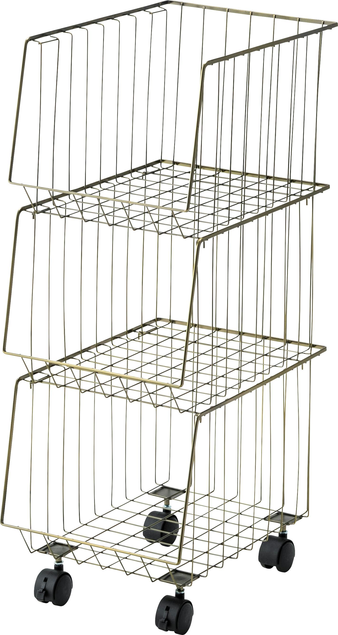 スタッキングワゴン3D　／色：アンティークゴールド　／　幅26.5×奥行37.5×高さ73cm　／　　組立式 【送料込み】